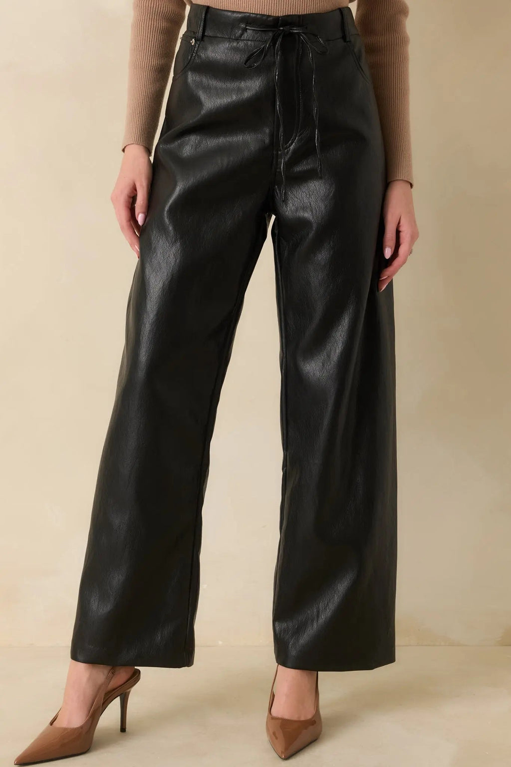 Women's In The Mix Black Faux Leather Wide Leg Pants | 55% Polyurethane & 45% Viscose 2