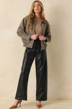 Women's In The Mix Black Faux Leather Wide Leg Pants | 55% Polyurethane & 45% Viscose 4