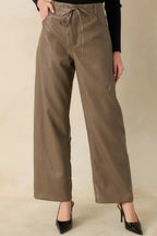 Women's In The Mix Light Brown Faux Leather Wide Leg Pants | 55% Polyurethane & 45% Viscose 0