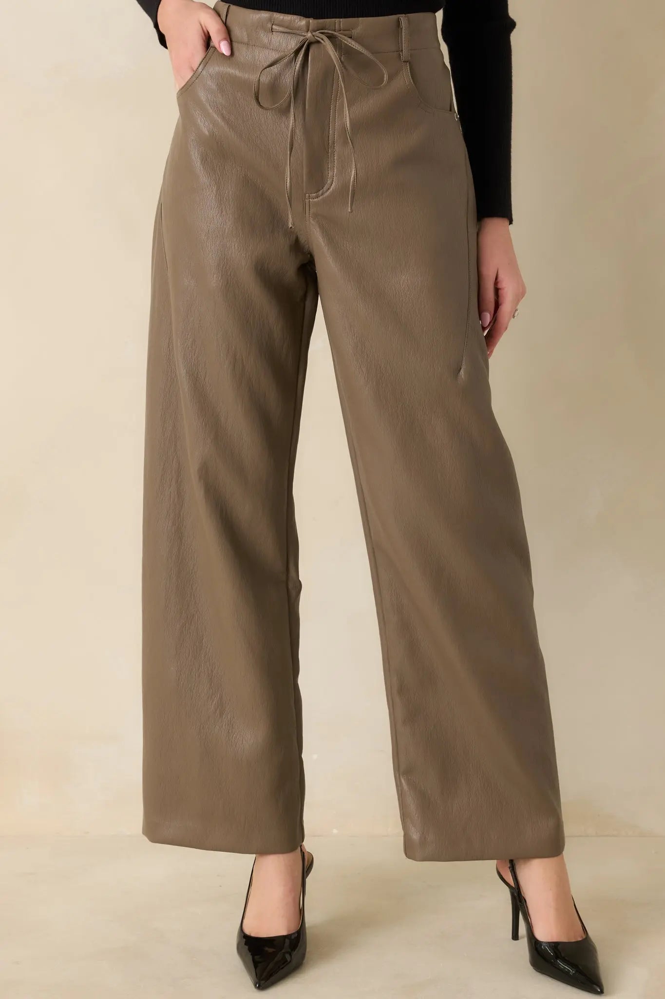 Women's In The Mix Light Brown Faux Leather Wide Leg Pants | 55% Polyurethane & 45% Viscose 0