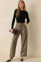 Women's In The Mix Light Brown Faux Leather Wide Leg Pants | 55% Polyurethane & 45% Viscose 3