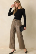 Women's In The Mix Light Brown Faux Leather Wide Leg Pants | 55% Polyurethane & 45% Viscose 4