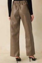 Women's In The Mix Light Brown Faux Leather Wide Leg Pants | 55% Polyurethane & 45% Viscose 5