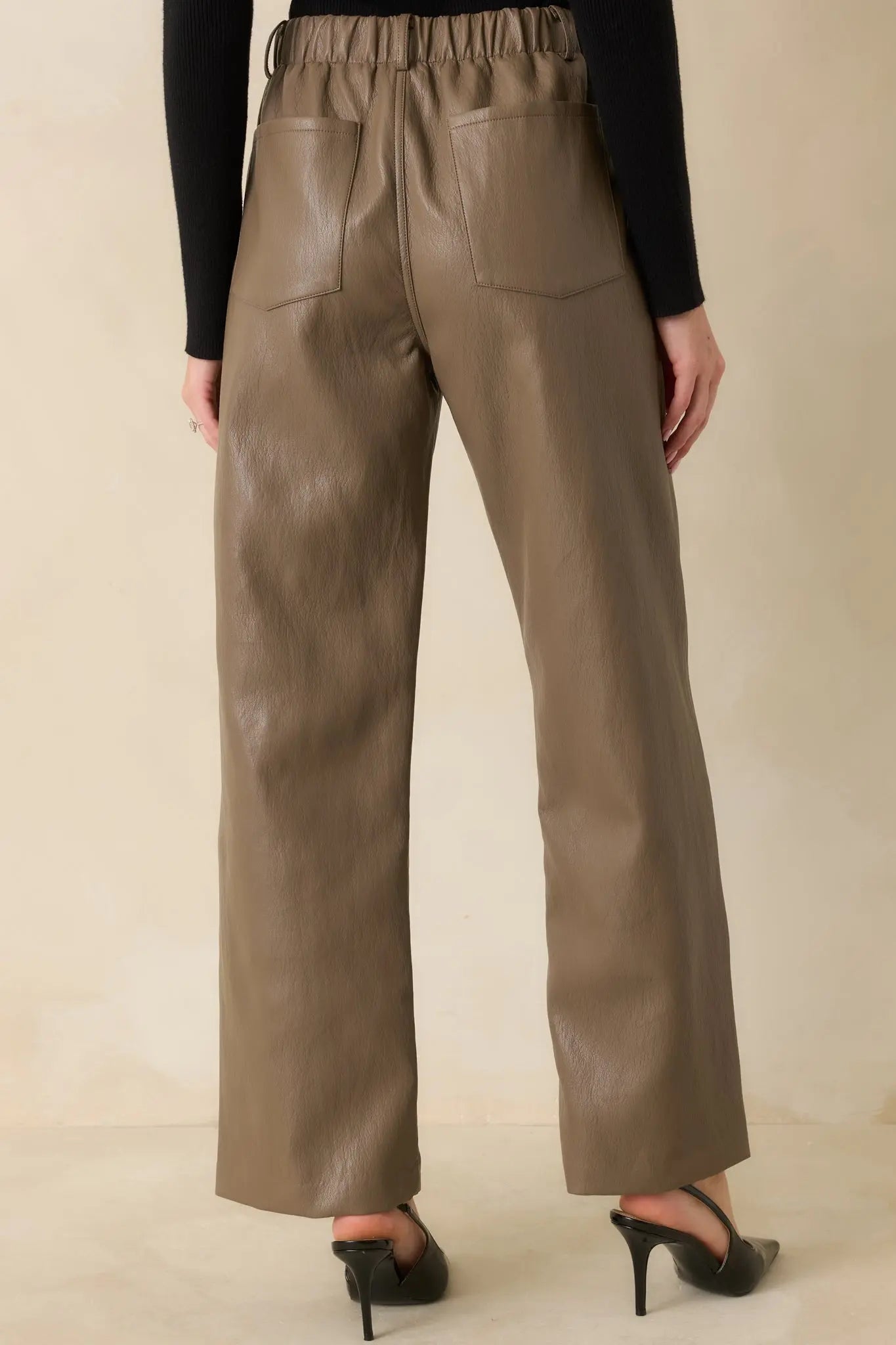 Women's In The Mix Light Brown Faux Leather Wide Leg Pants | 55% Polyurethane & 45% Viscose 5