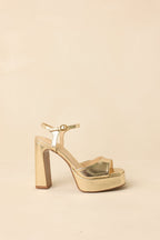 Women's In Total Control Gold Metallic Faux Leather Platform Block Heels | Heel measures 4.5" 2