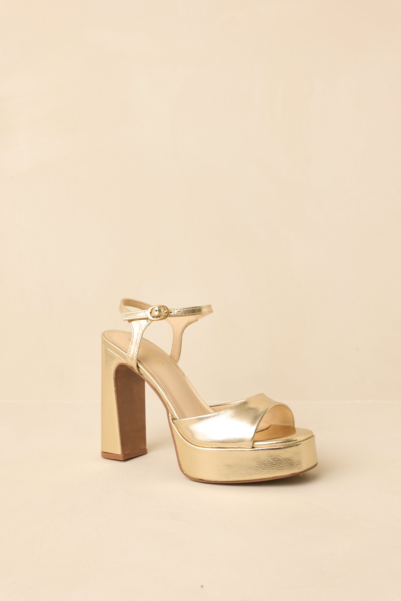 Women's In Total Control Gold Metallic Faux Leather Platform Block Heels | Heel measures 4.5" 3