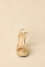 Women's In Total Control Gold Metallic Faux Leather Platform Block Heels | Heel measures 4.5" 4
