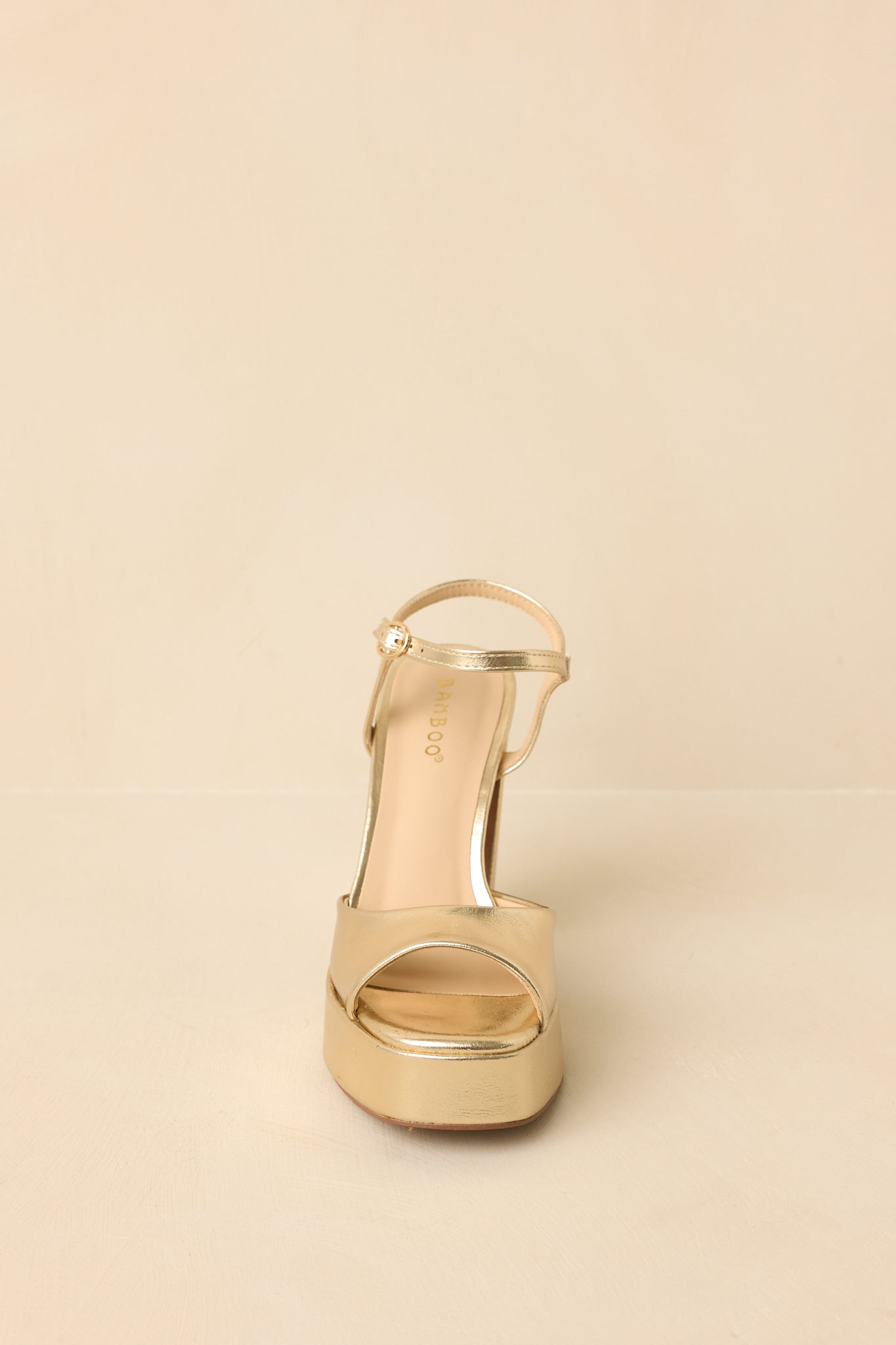 Women's In Total Control Gold Metallic Faux Leather Platform Block Heels | Heel measures 4.5" 4