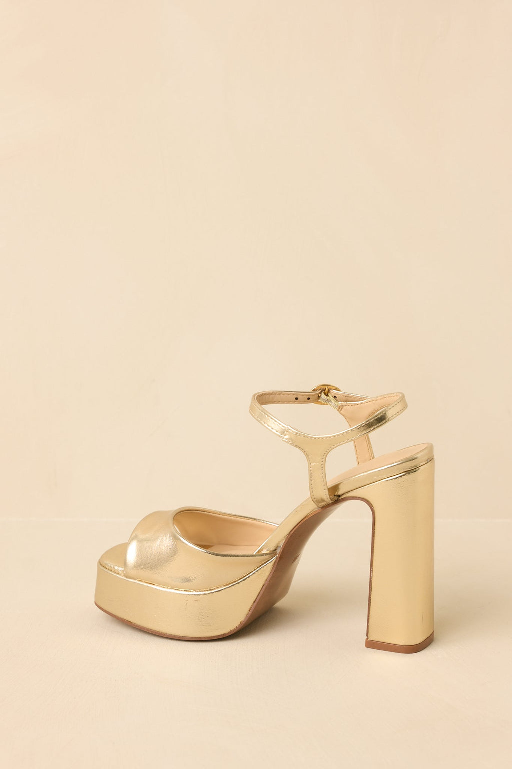 Women's In Total Control Gold Metallic Faux Leather Platform Block Heels | Heel measures 4.5" 5