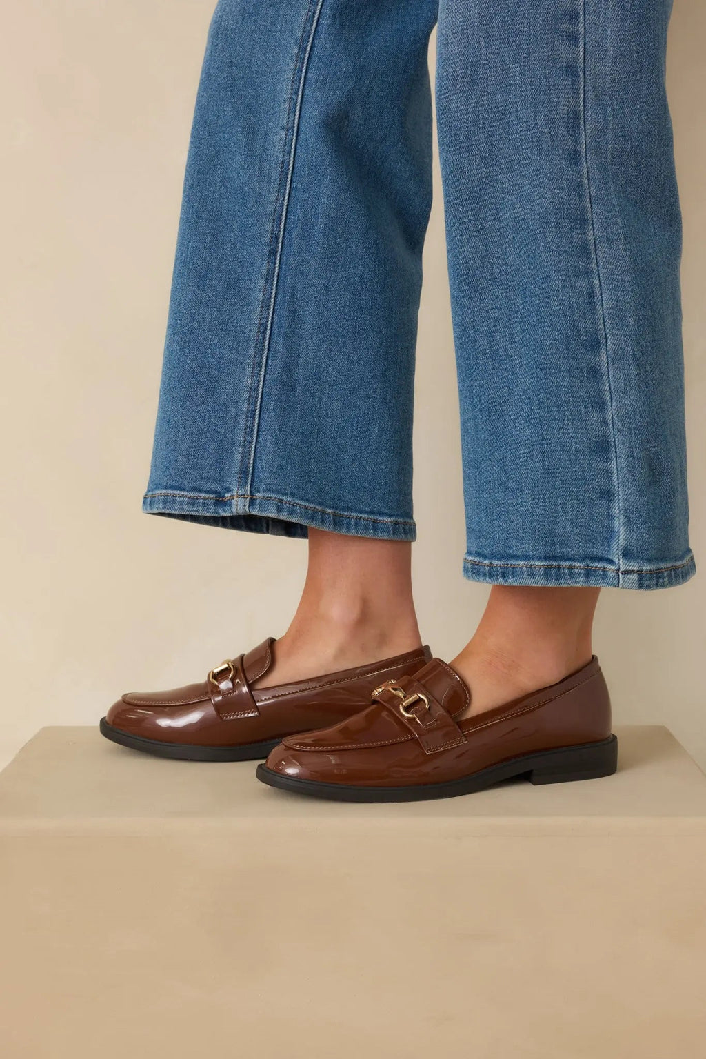 Women's It All Made Sense Brown Patent Faux Leather Loafers | Heel measures 1" 2