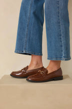 Women's It All Made Sense Brown Patent Faux Leather Loafers | Heel measures 1" 2