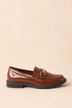 Women's It All Made Sense Brown Patent Faux Leather Loafers | Heel measures 1" 4