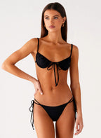 Women's Jaiya Collection | Black Bikini Bottom with Ruched Waistband | Adjustable Fit for Flattering Beach Style | Side  5