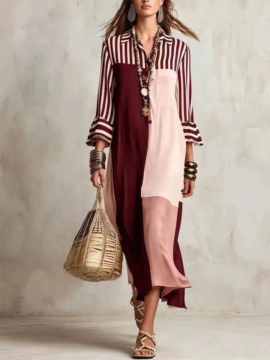 Jillian Collection | Flowy Shirt Dress with Bold Patchwork Design | Effortless Style for All-Day Comfort