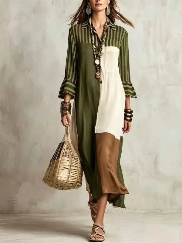 Jillian Collection | Flowy Shirt Dress with Bold Patchwork Design | Effortless Style for All-Day Comfort