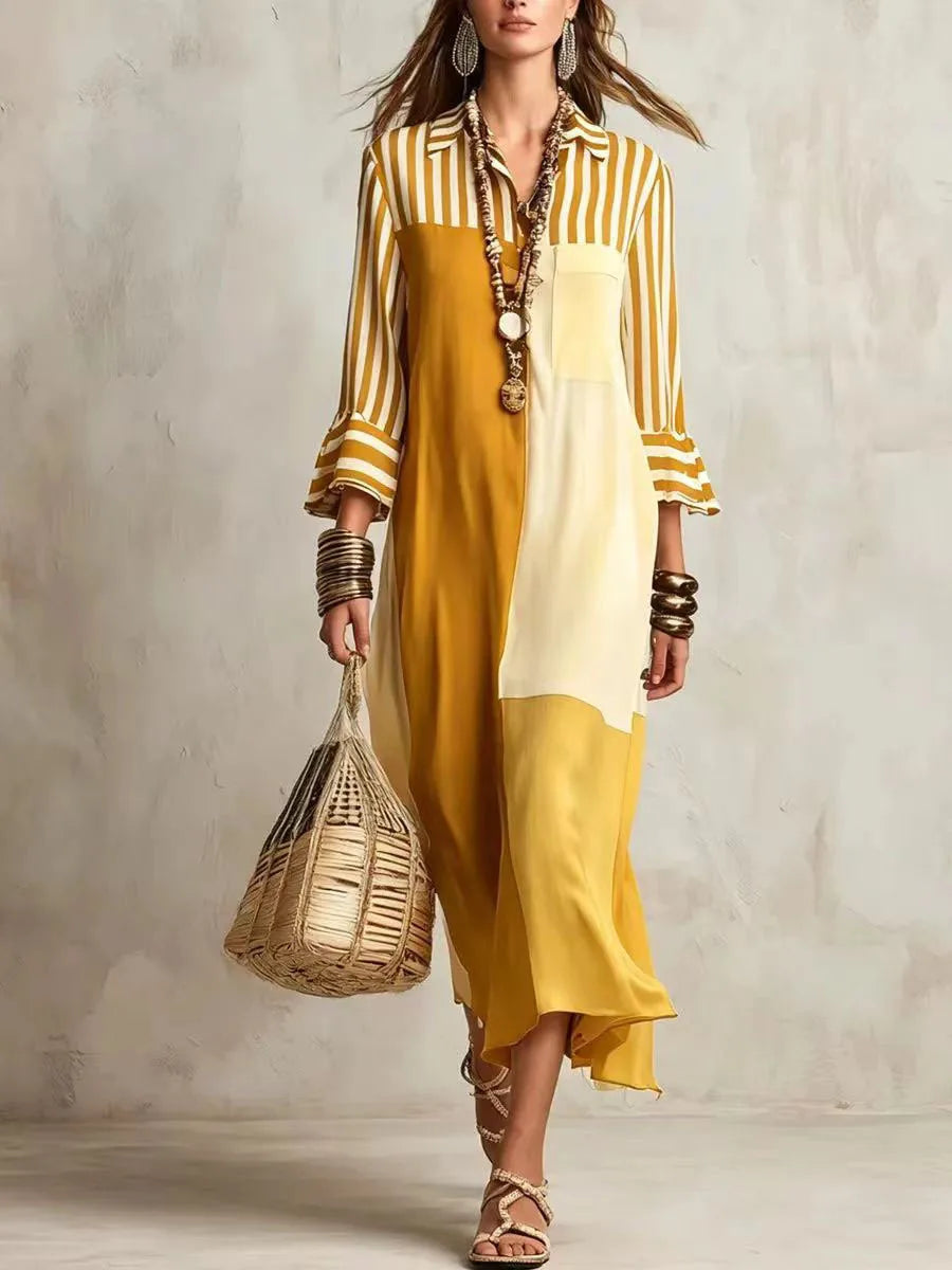 Jillian Collection | Flowy Shirt Dress with Bold Patchwork Design | Effortless Style for All-Day Comfort