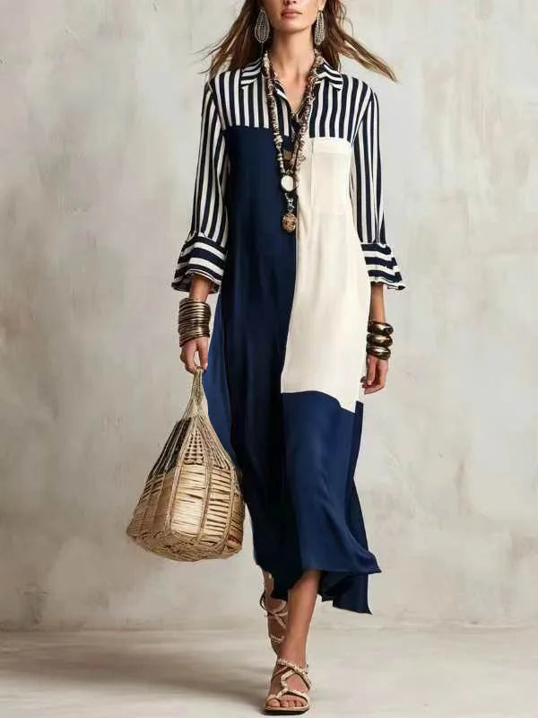 Jillian Collection | Flowy Shirt Dress with Bold Patchwork Design | Effortless Style for All-Day Comfort