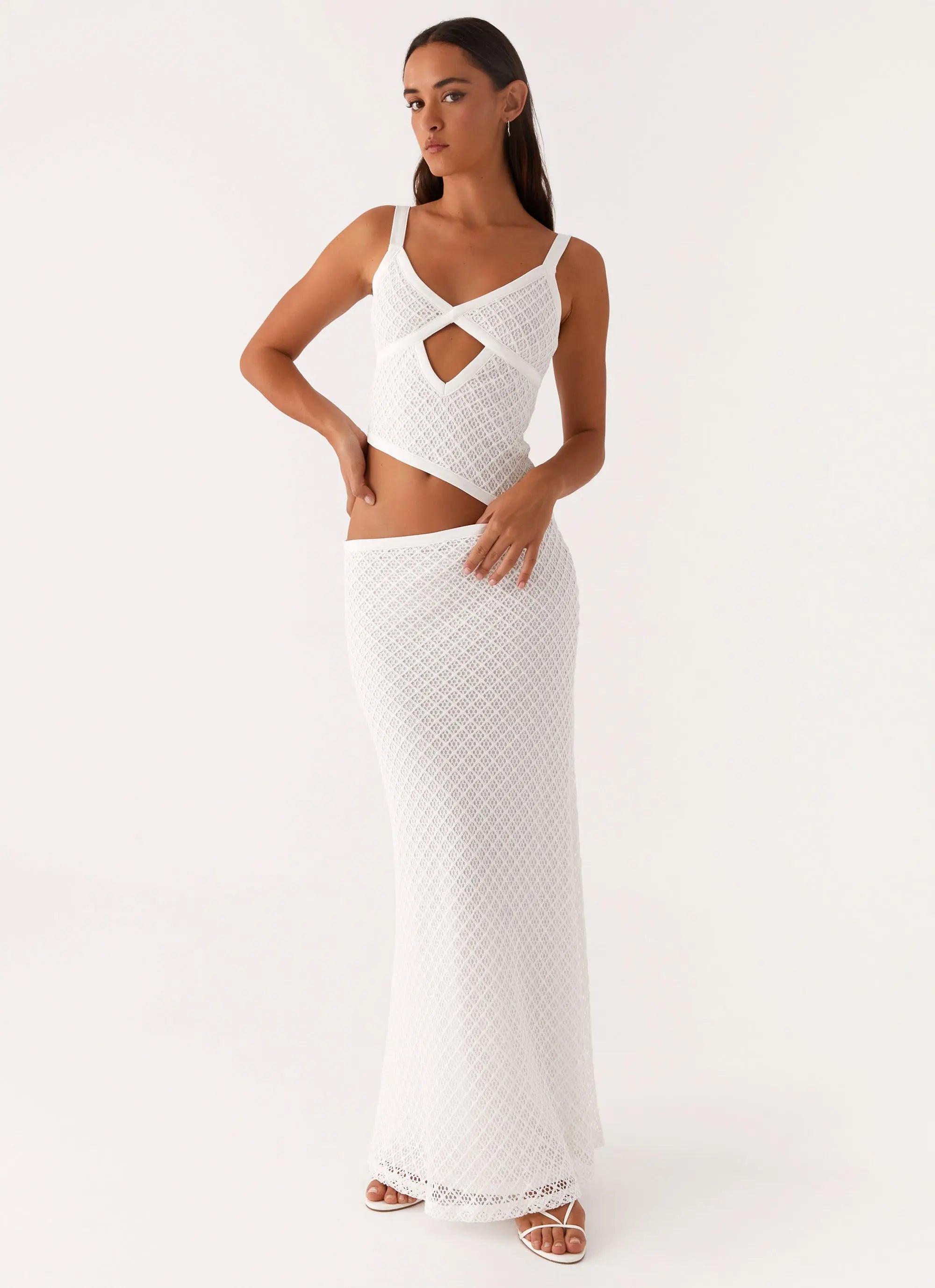 Women's Jocelyn Collection | White Maxi Dress for Women with V Neckline & Cut-Out Details | Elegant Flowing Design for E 0