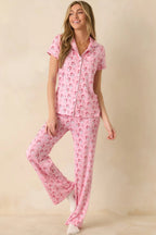Women's Jolly Little Thing Light Pink Multi Santa Pajama Pants | 95% Polyester & 5% Spandex 1