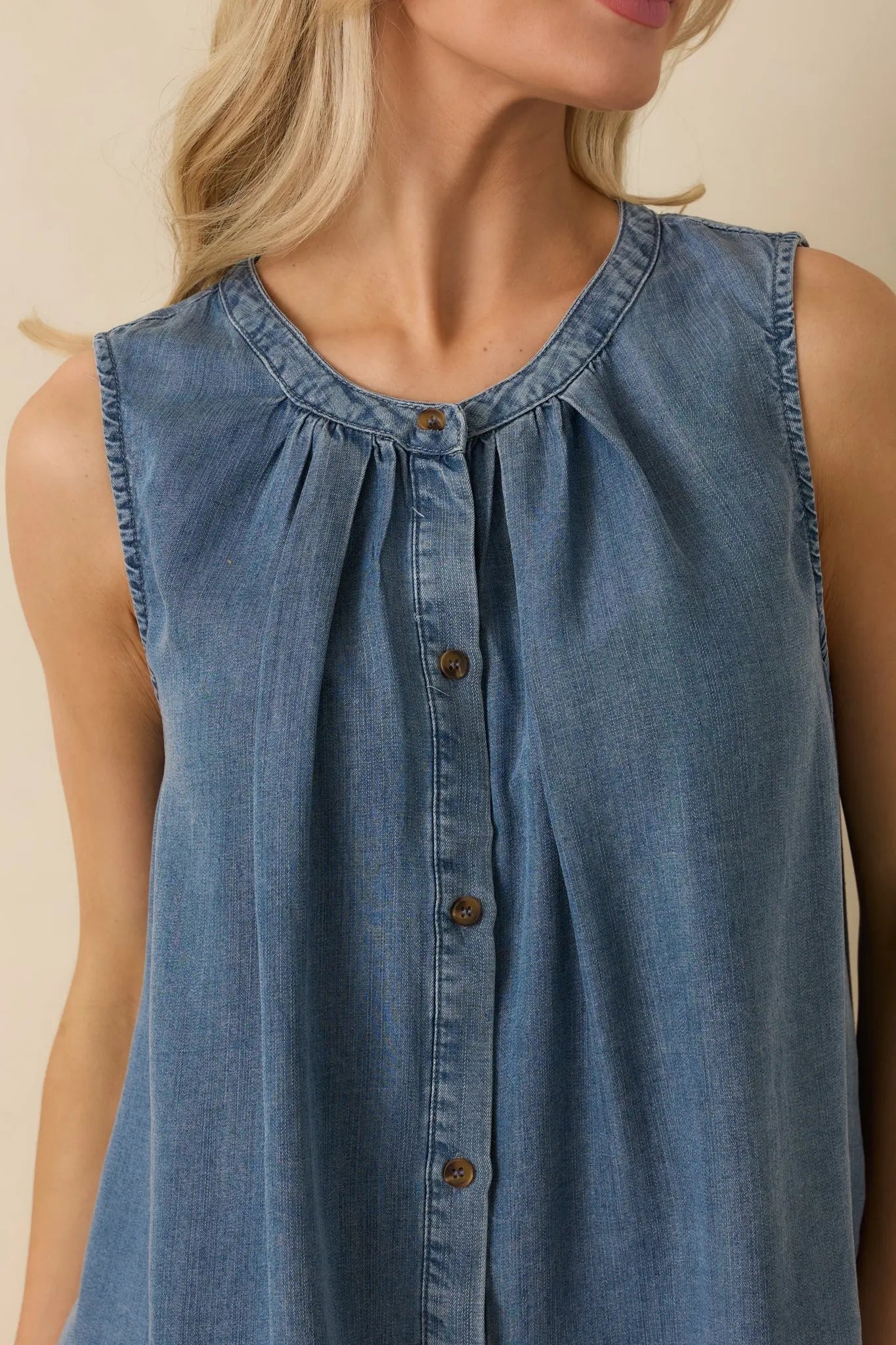 Women's Just Add Sun Denim Button Front Sleeveless Top | 100% Lyocell 2