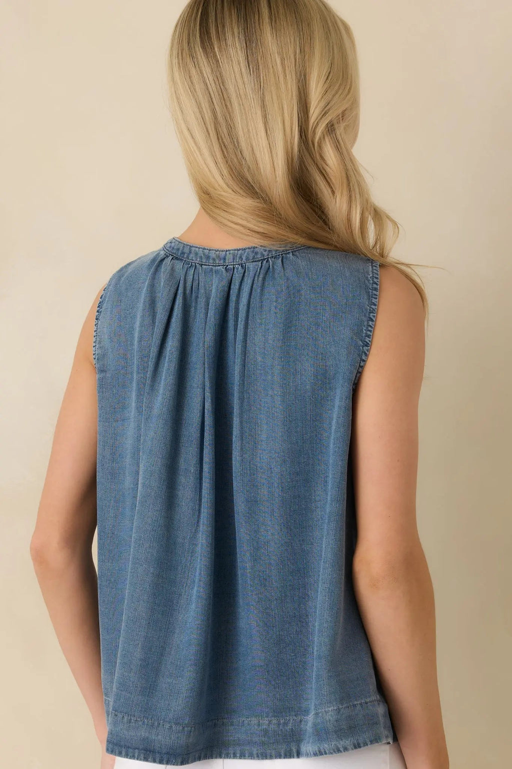 Women's Just Add Sun Denim Button Front Sleeveless Top | 100% Lyocell 6