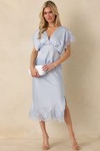 Women's Just Call Me Later Powder Blue Satin Lace Trim Midi Skirt | 100% Polyester 3