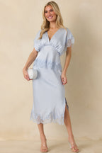 Women's Just Call Me Later Powder Blue Satin Lace Trim Midi Skirt | 100% Polyester 4