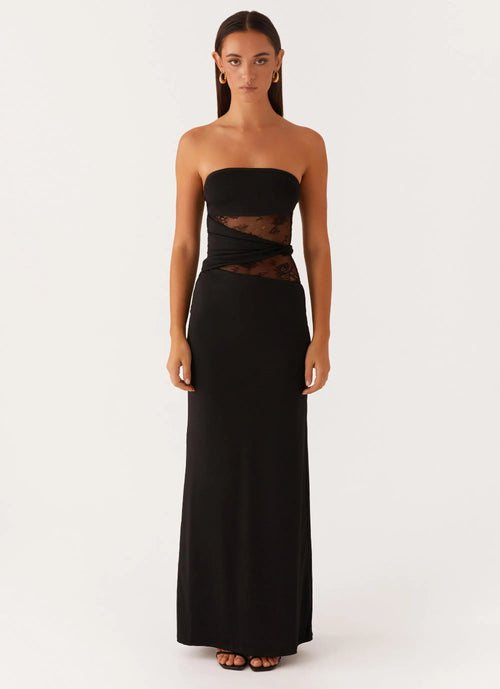Women's Karma Collection | Black Maxi Dress with Twisted Waistband | Elegant Long Dress for Effortless Style - Women's | 1