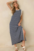 Women's Keep It Straight Navy Stripe Stretch Knit Maxi Dress | 100% Polyester 0