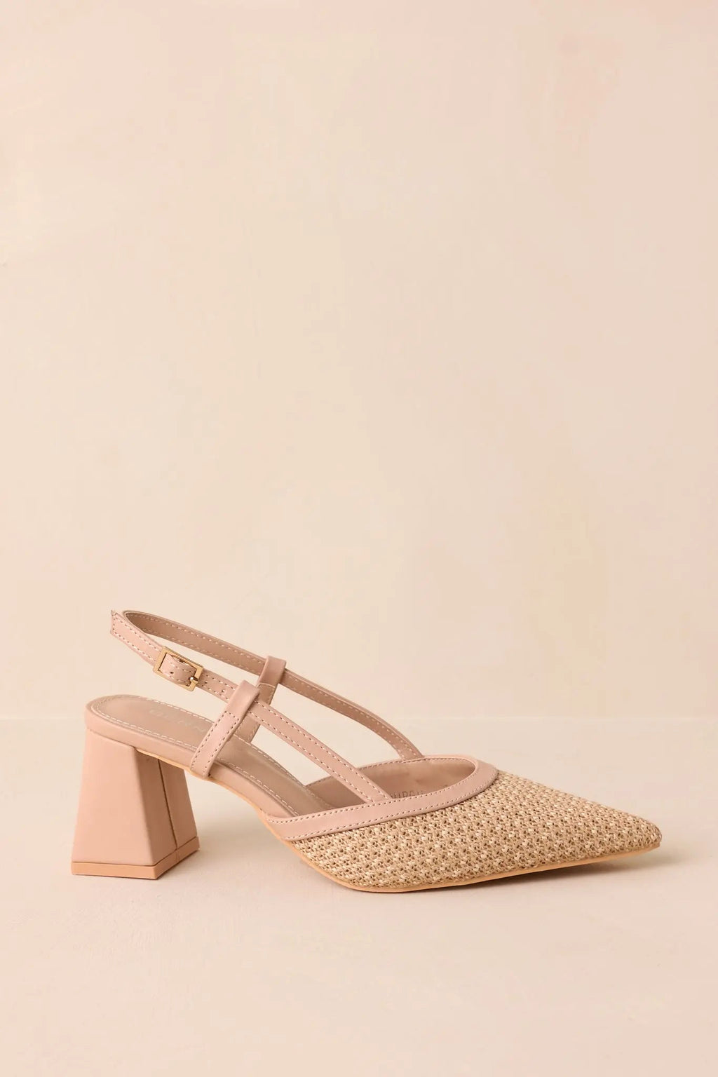 Women's Keeping It Real Beige Woven Pointed-Toe Slingback Heels | Heel measures 2.75" 2