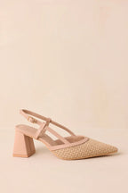 Women's Keeping It Real Beige Woven Pointed-Toe Slingback Heels | Heel measures 2.75" 2