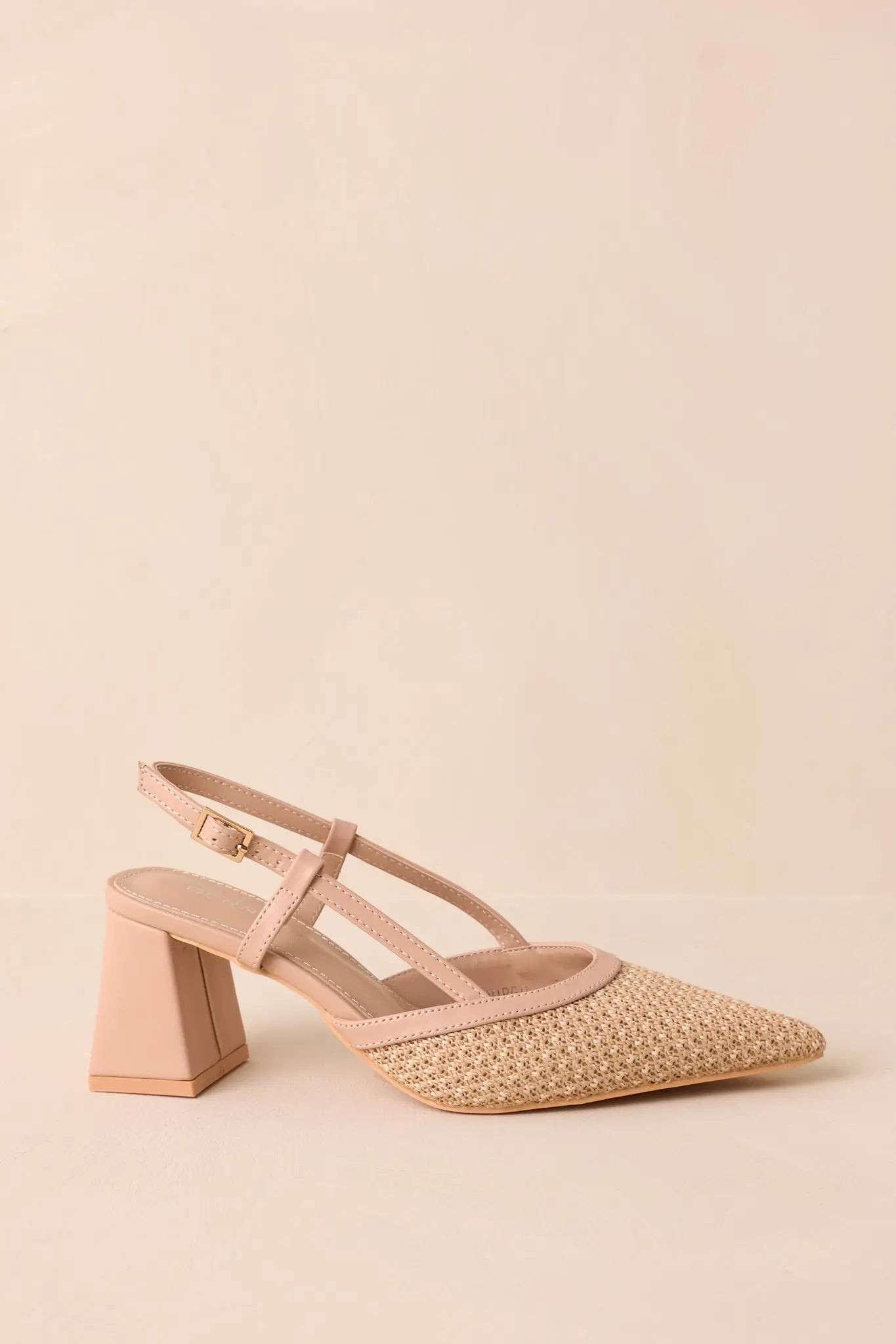 Women's Keeping It Real Beige Woven Pointed-Toe Slingback Heels | Heel measures 2.75" 2