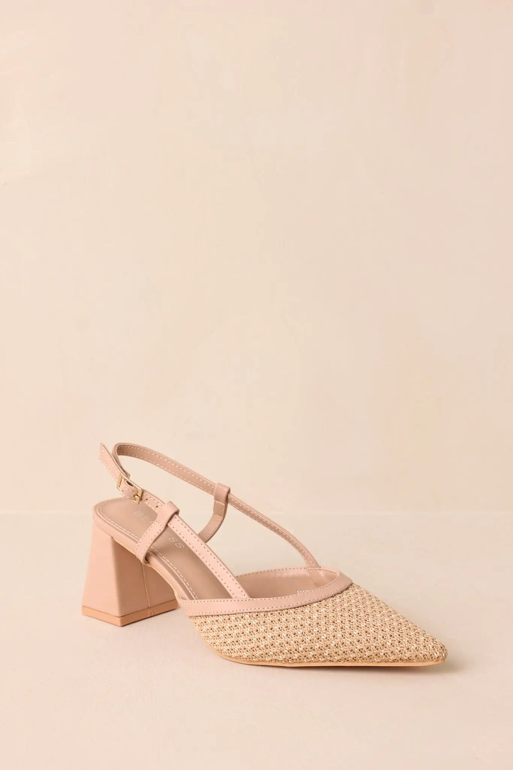 Women's Keeping It Real Beige Woven Pointed-Toe Slingback Heels | Heel measures 2.75" 3