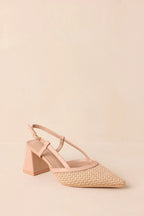 Women's Keeping It Real Beige Woven Pointed-Toe Slingback Heels | Heel measures 2.75" 3