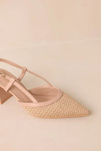 Women's Keeping It Real Beige Woven Pointed-Toe Slingback Heels | Heel measures 2.75" 4