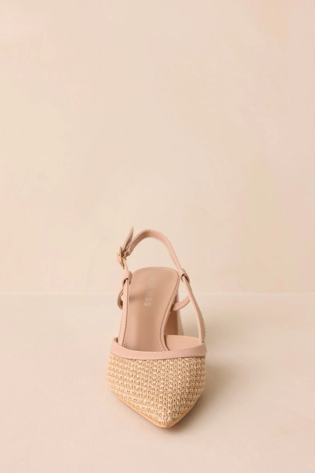 Women's Keeping It Real Beige Woven Pointed-Toe Slingback Heels | Heel measures 2.75" 5