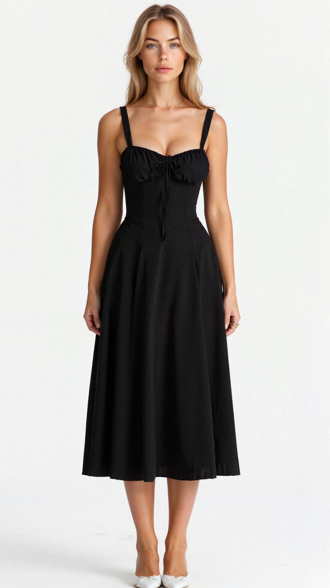 Black Midi Dress with Adjustable Straps & Flattering Silhouette –...