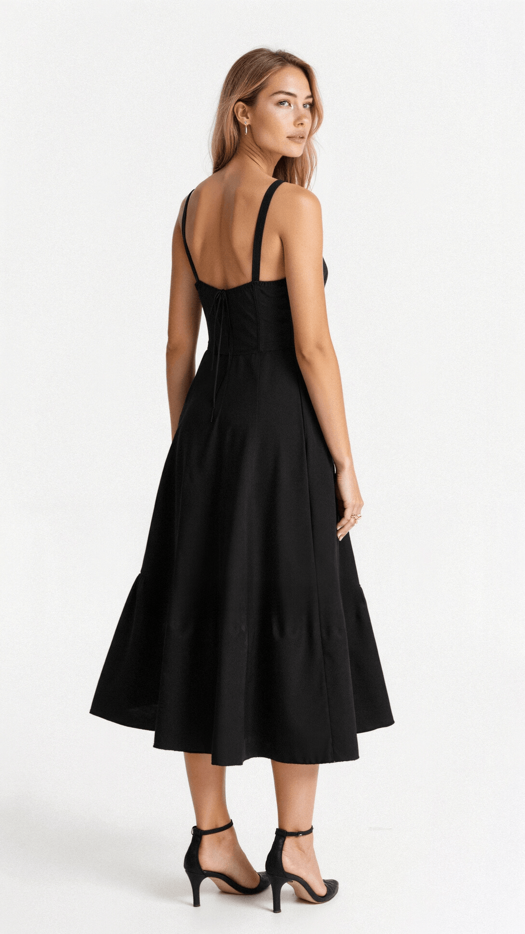Black Midi Dress with Adjustable Straps & Flattering Silhouette –...