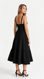 Black Midi Dress with Adjustable Straps & Flattering Silhouette –...