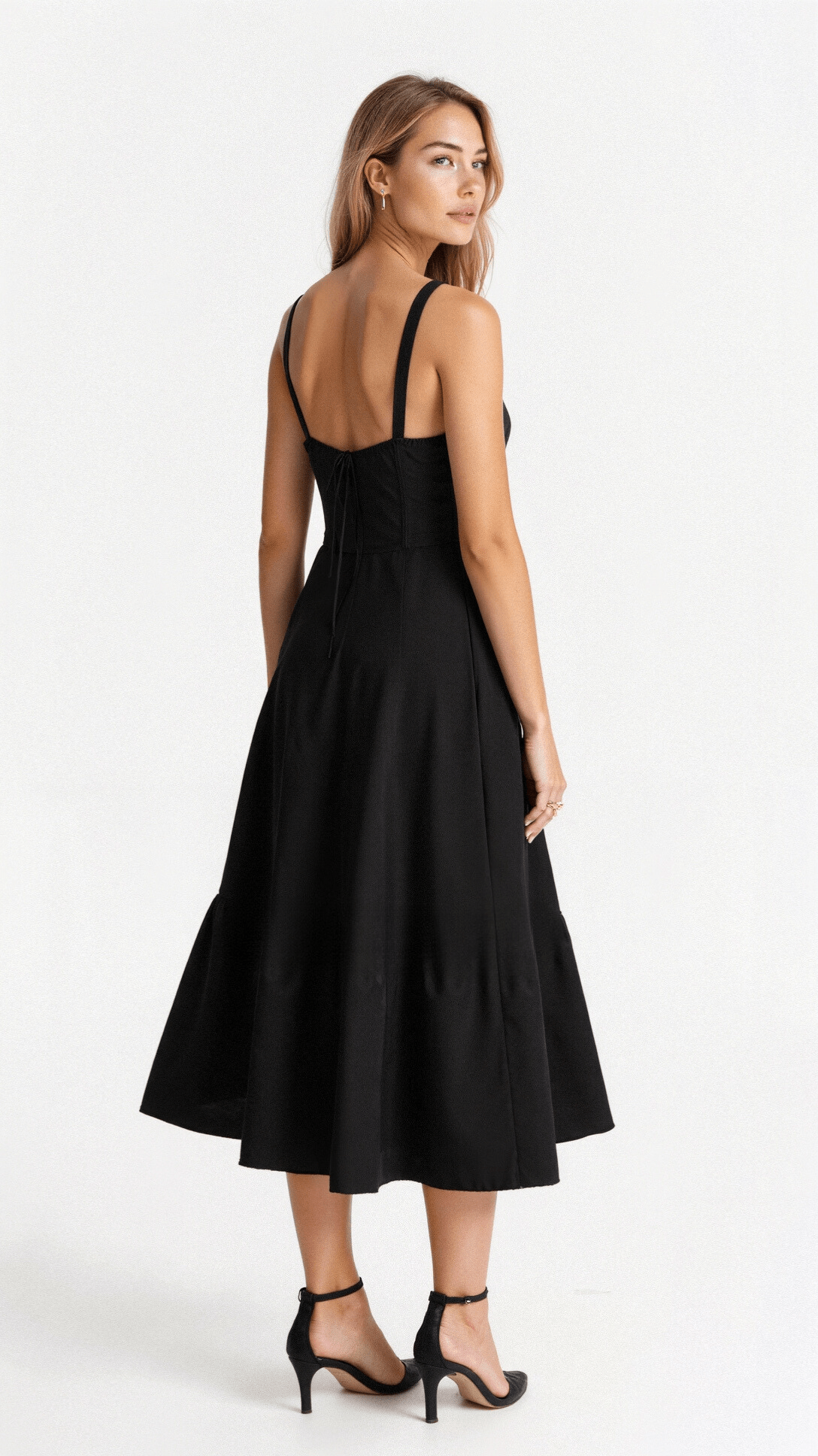 Black Midi Dress with Adjustable Straps & Flattering Silhouette –...