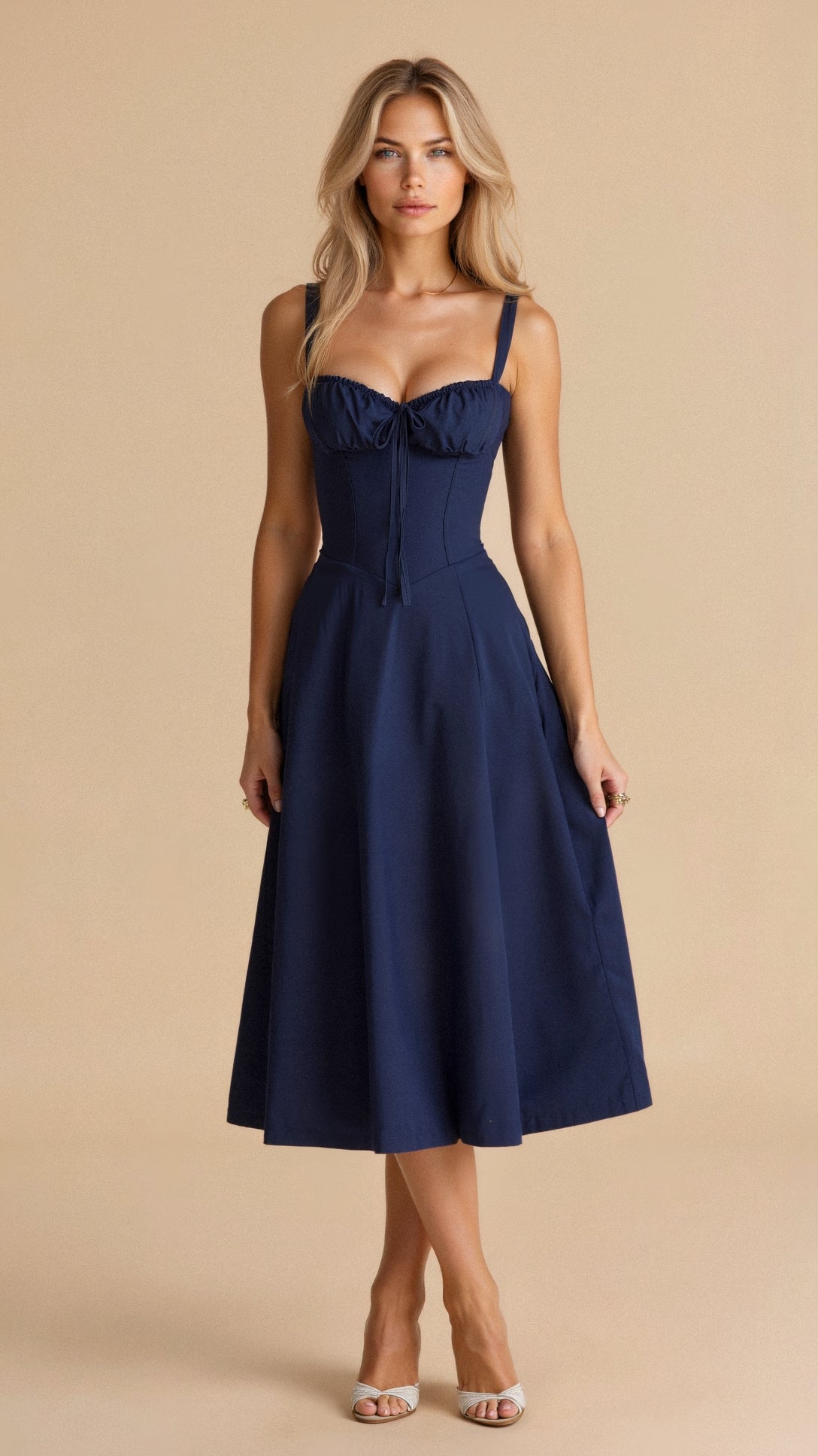 Black Midi Dress with Adjustable Straps & Flattering Silhouette –...