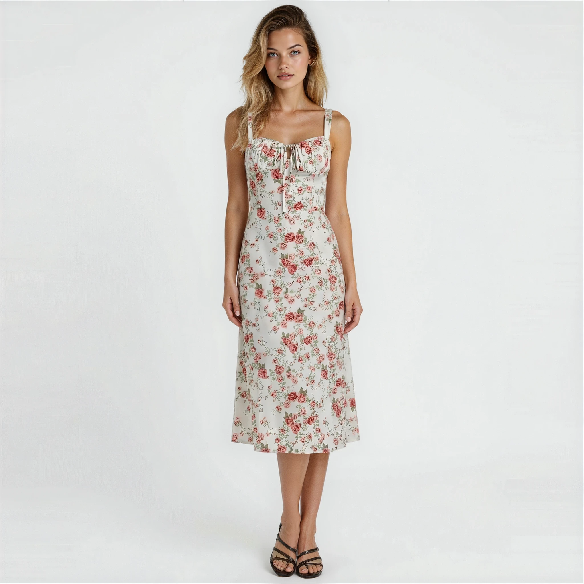 Black Midi Dress with Adjustable Straps & Flattering Silhouette –...