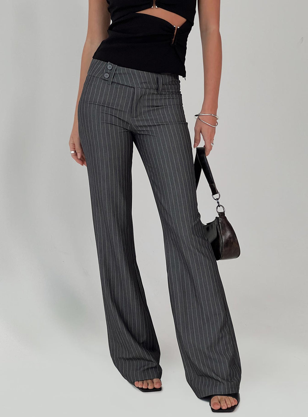 Women's Kinkirk Flared Pants Grey Pinstripe Petite | Princess Polly Petite 0