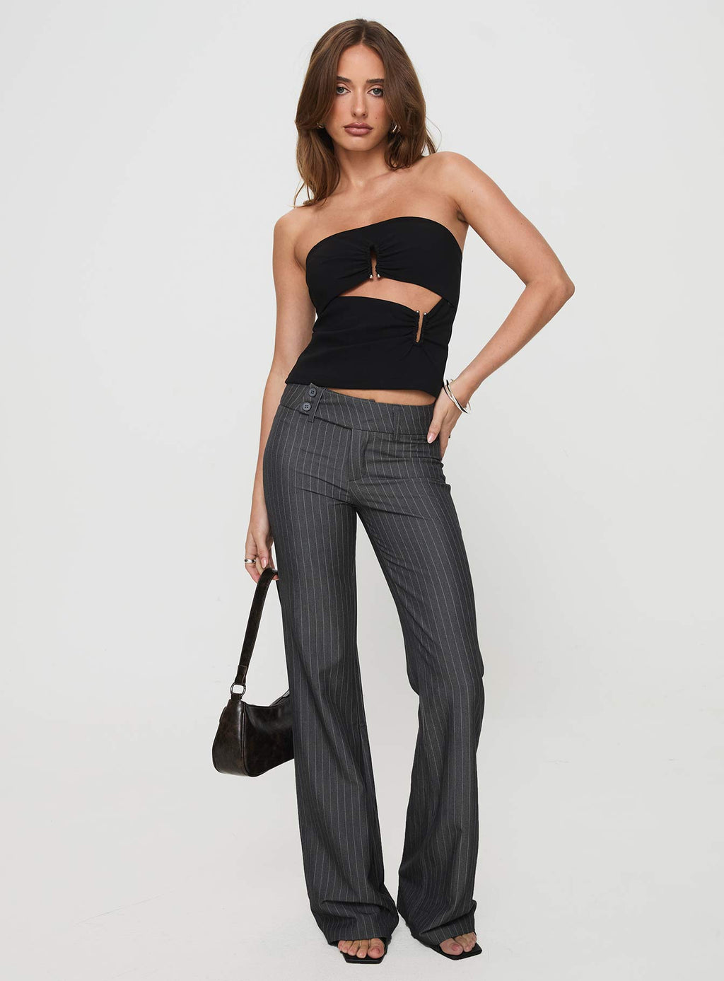 Women's Kinkirk Flared Pants Grey Pinstripe Petite | Princess Polly Petite 2