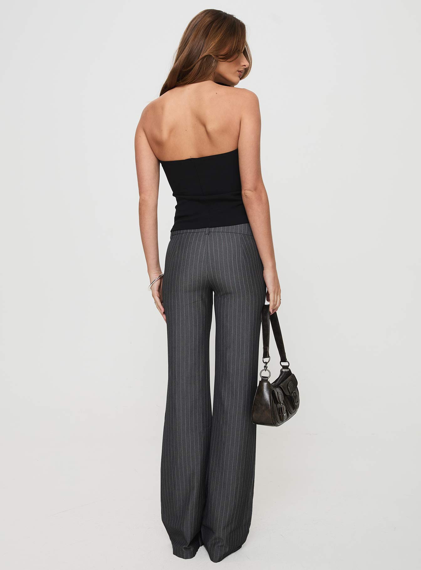 Women's Kinkirk Flared Pants Grey Pinstripe Petite | Princess Polly Petite 4