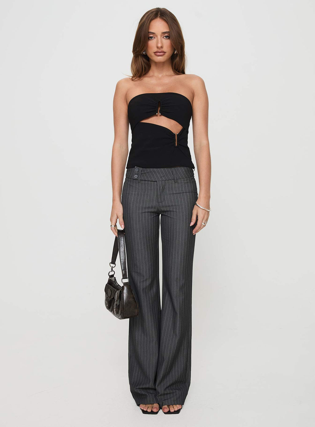 Women's Kinkirk Flared Pants Grey Pinstripe Petite | Princess Polly Petite 7
