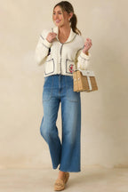 Women's Knot Your Average Ivory Multi Knit Contrast Stitch Cardigan Sweater | 72% Polyester & 28% Nylon 0