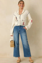 Women's Knot Your Average Ivory Multi Knit Contrast Stitch Cardigan Sweater | 72% Polyester & 28% Nylon 3