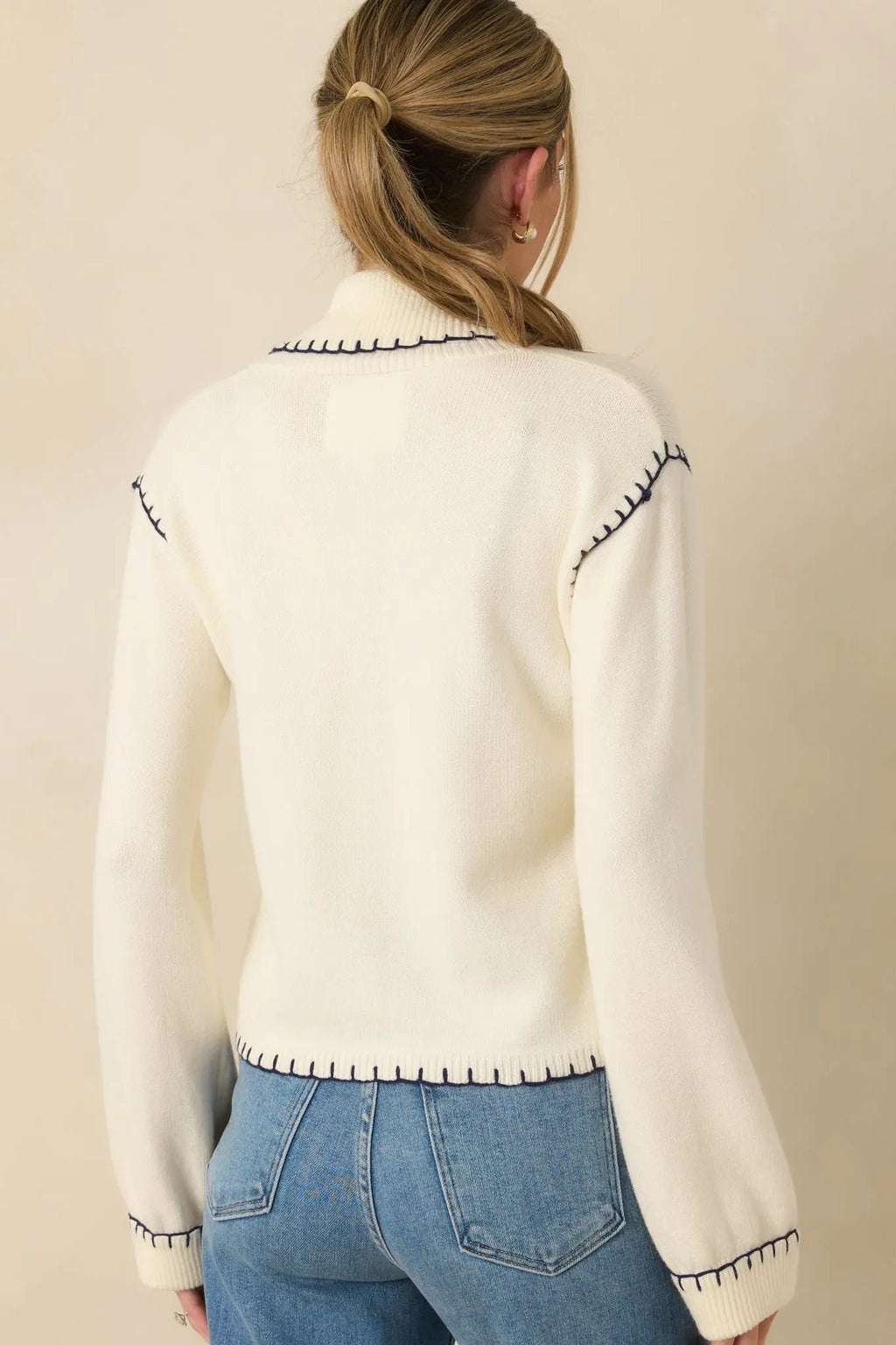 Women's Knot Your Average Ivory Multi Knit Contrast Stitch Cardigan Sweater | 72% Polyester & 28% Nylon 7