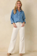 Women's Laid Back Luxe Medium Wash Denim Button-Up Shirt | 100% Tencel 2